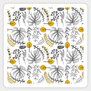 Black And White Floral Pattern (Yellow Accented) Sticker